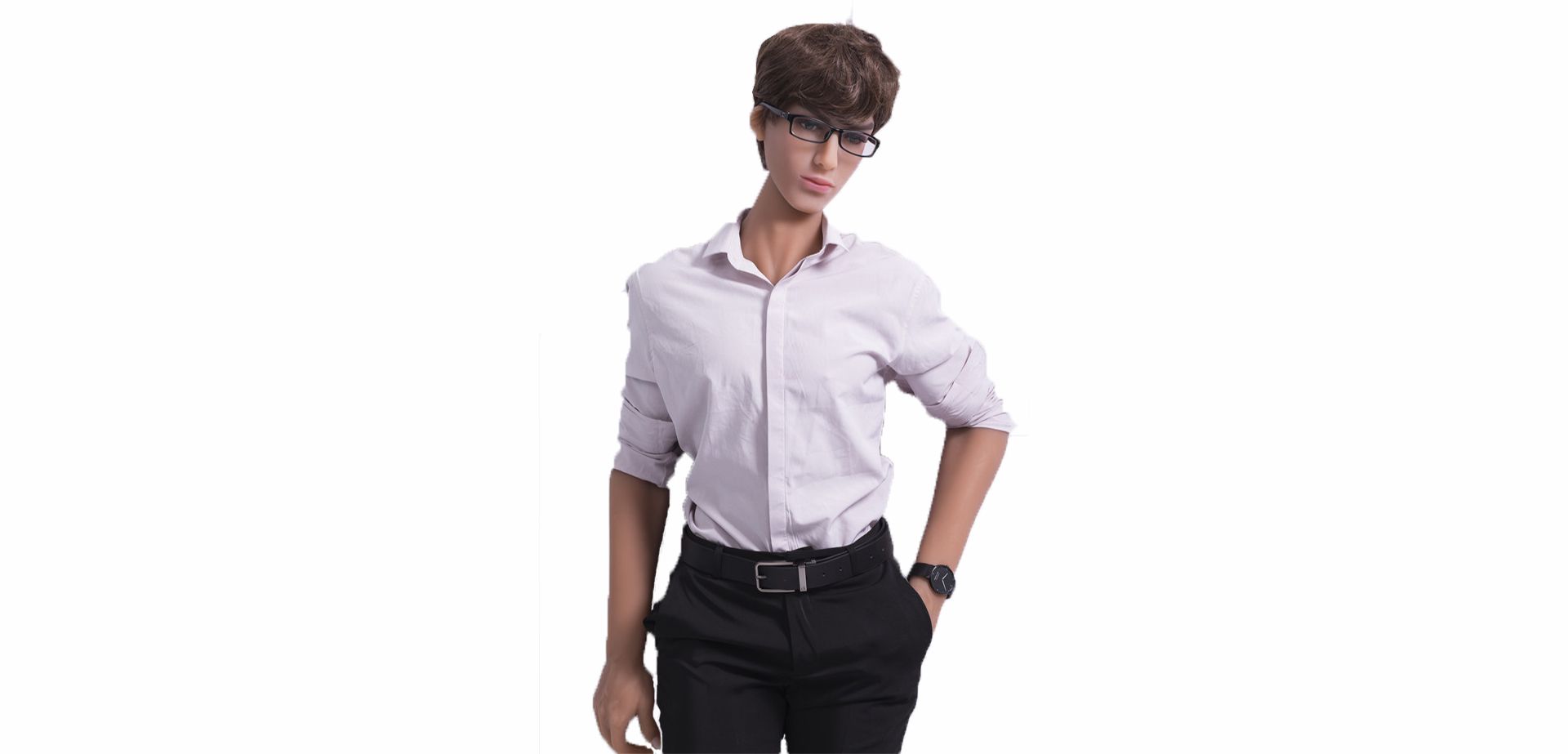 Gay sex doll in a business suit.