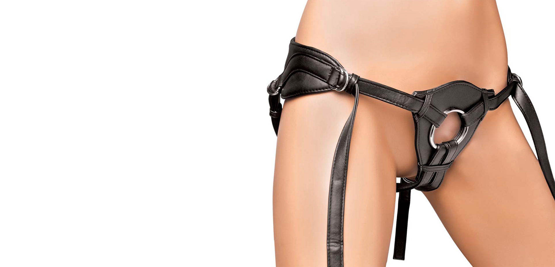Lux fetish patent leather strap-on harness.