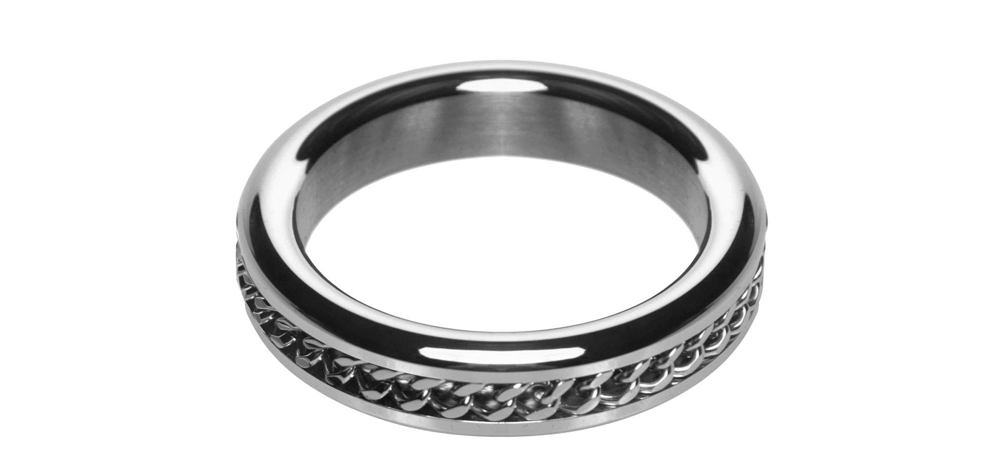 Metal Cock Ring with Chain Inlay.