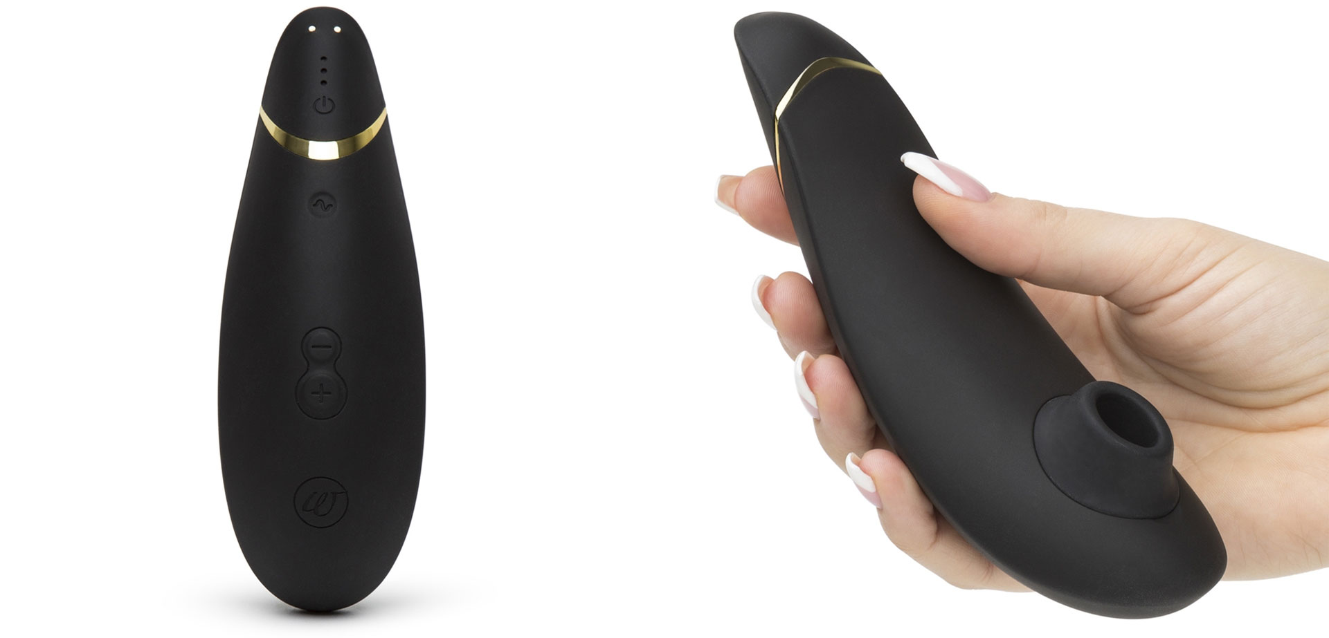 Smart Silence Womanizer Premium rechargeable clitoral stimulator.